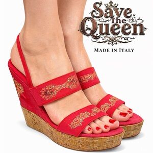 Save The Queen Pink Strappy Wedge Sandals EU 38 US 7 Made in Italy Vintage